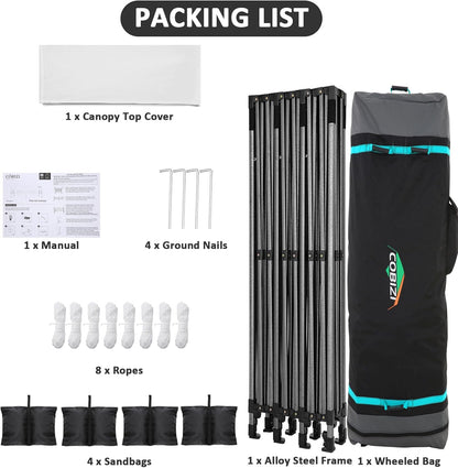 COBIZI 10x30 Pop Up Canopy Without Sidewall,Heavy Duty Canopy UPF 50+ All Season Wind Waterproof Commercial Outdoor Wedding Party Tents for Parties Gazebo with Roller Bag(10 x 30 ft White)