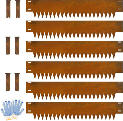 Metal Landscaping Edging, 6Hx40L-Inch Cor Ten Steel Landscape Edging with 6 Clips and Gloves, 6-Pack Unique Rust-Finish Edging, for Enhanced Garden, Yard, Park, Lawn