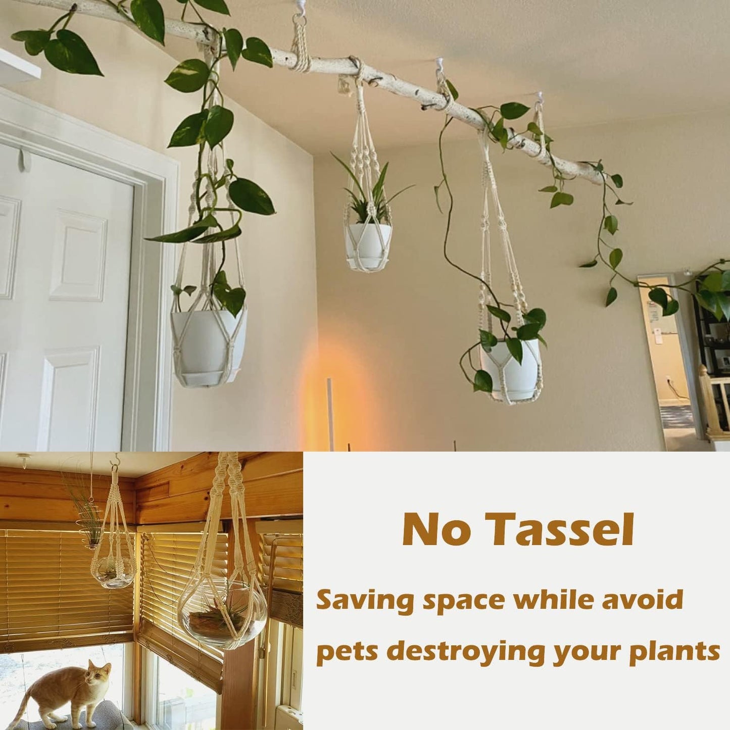 Macrame Plant Hangers with Pots and Saucers, 3 Pack Hanging Planters for Indoor Plants Hanging Plant Holders with Hooks 34" / 26" / 20"