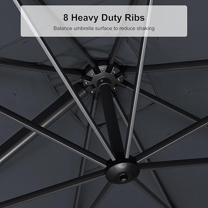 PURPLE LEAF 8.8' X 8.8' Left-right Tilt Patio Umbrella Outdoor Cantilever Swivel Square Umbrella with Tilt and Crank Aluminum Offset Umbrella with 360-degree Rotation for Garden Deck Pool Patio Grey