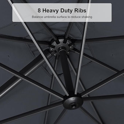 PURPLE LEAF 6.5' X 10' Left-right Tilt Patio Umbrella Outdoor Cantilever Swivel Rectangle Umbrella Aluminum Offset Umbrella with 360-degree Rotation for Garden Deck Pool Patio Grey