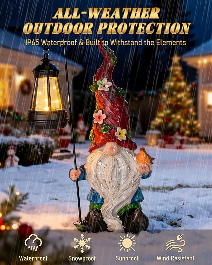 Christmas Gnomes Outdoor Statue with Solar Lights,Solar Garden Gnomes Decorations for Yard Patio Outside Gnome Garden Decor, Gnomes Gifts for Women Mom