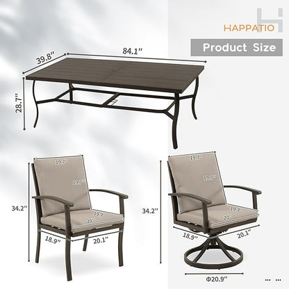 HAPPATIO Aluminum 9 Piece Patio Dining Sets, Outdoor Dining Set for 8, Patio Furniture Sets, 2 Swivel Dining Chairs, 6 Dining Chairs, Aluminum Furniture Set for Patio, Yard (Black)