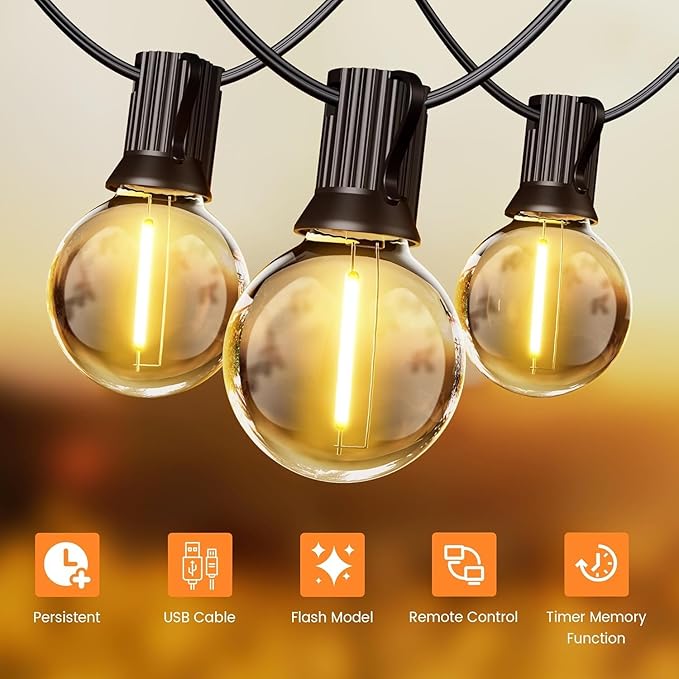 OHLUX 120FT Solar String Lights Outdoor with Remote, Commercial Grade Patio Lights with 52 Shatterproof G40 Globe LED Filament Bulbs, Dimmable Outside Edison Hanging Light for Backyard Party Decor