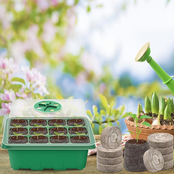 Halatool 8 Pack Seed Starter Tray with 100 PCS Peat Pellets, 96 Cells Green Plant Germination Trays for Organic Seed Starter Soil Pods for Planting Vegetables Plants Flowers Herbs - Starting Seeds Kit