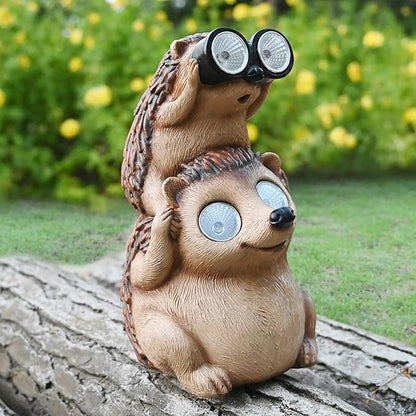 Garden Decor Solar Outdoor: Hedgehog Statue Animal Lights Outside Decorations Backyard Funny Sculptures Cute Figurines Gifts for Father Husband Anniversary Housewarming