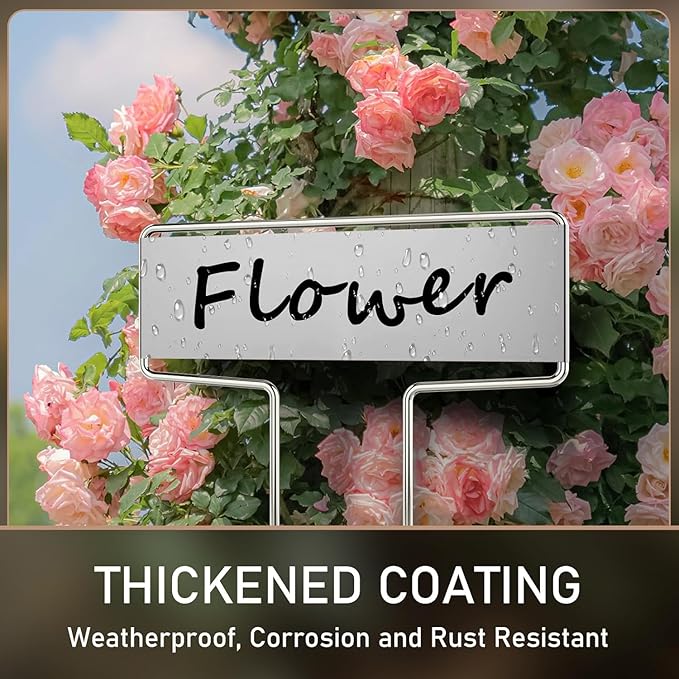 25PCS Silver Metal Plant Tags Plant Labels with 50Pcs Labels, Rainproof PET Film & 2 Permanent Pen, 6.1 inch Weatherproof Banner Garden Markers, Marking Protection Seedling Signs Nursery Tags