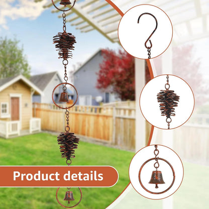 3.5 Feet Pinecone Shaped Rain Chain Metal Rain Chain Gutter Rain Chain Downpipe Outdoor Rain Catcher Decorate Pine Cones and Bells Rain Chain for Indoor Outdoor Decoration