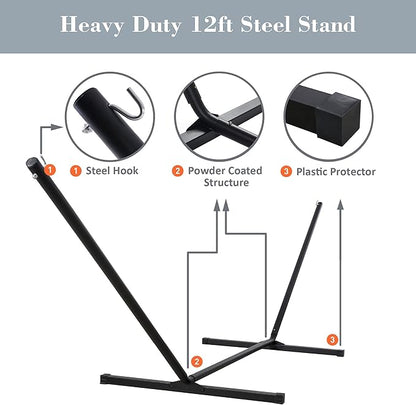 SUNCREAT Hammocks for Outside with Stand, Freestanding Hammock with Frame, 450 lbs Capacity, Grey Pattern