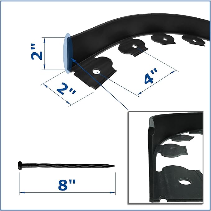 Landscape Edging 20ft Length No Digging Garden Edging Kit Include 18 Spikes, Premium Yard Edging Fence with One Spike per Feet, Black