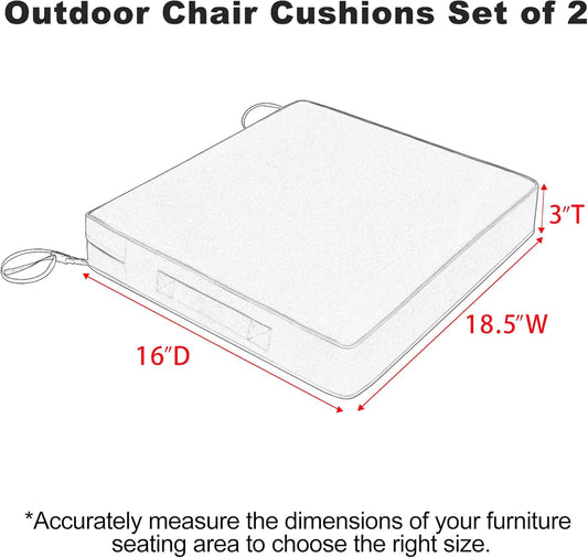 Favoyard Patio Chair Cushions 18.5 x 16 x 3 Inch Waterproof Outdoor Seat Cushions for Patio Furniture 3-Year Color Fastness Garden Sofa Couch Pads with Handle & Adjustable Straps Set of 2, Dark Grey