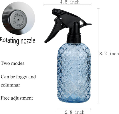Glass Handheld Spray Bottle - 12oz Refillable Bottle ，Adjustable Nozzle Watering Can for Garden Plants Cleaning Solutions (Blue)