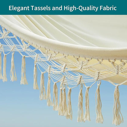 JoyView Boho Macrame Double Hammock with Hanging Ropes & Elegant Tassels 86.6x59 Portable Cotton Hammock for Patio Backyard Porch 450LBS Weight Capacity Perfect for Outdoor/Indoor - Beige Color