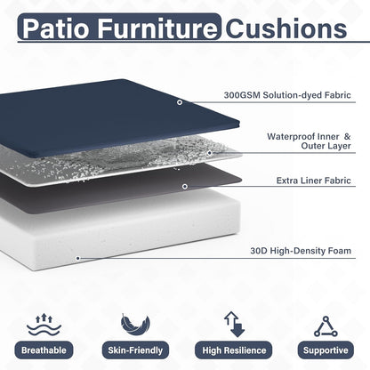 Patio Chair Cushions 17 X 16 X 3 Inch Waterproof Outdoor Seat Cushions for Patio Furniture, Outdoor Sofa Couch Pads with Ties & Handle, Set of 2, Navy Blue