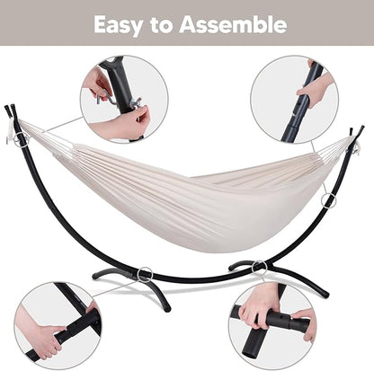 SUNCREAT Portable Outdoor Hammock with Stand Included, Double Hammock with Stand for Outside, Beige