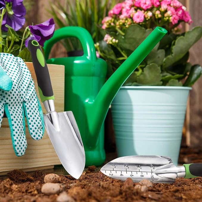 Honoson Garden Hand Trowel Transplant Trowel with Measurements Aluminum Alloy Planting Tools with Rubber Handle Small Gardening Hand Tools Shovels for Gardening Cultivating Transplanting Supplies