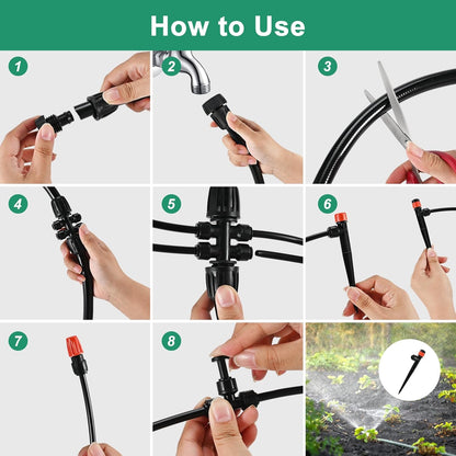 Complete 234FT Drip Irrigation System with 87 Quick Connectors - Automatic Sprinkler Kit for Lawn, Raised Bed, Greenhouse & Plant Watering. Includes 1/4'' Tubing, Drip Emitters, & Connectors