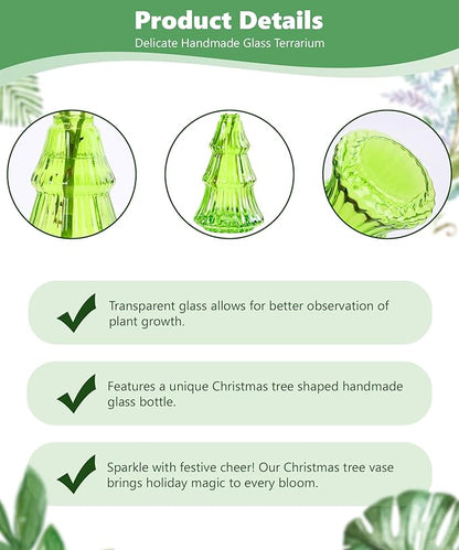 Nacome Christmas Tree Propagation Stations: 3PCS Plant Terrarium Glass Vases for Home Office Decor, for Plant Lovers Women Mom (Green)