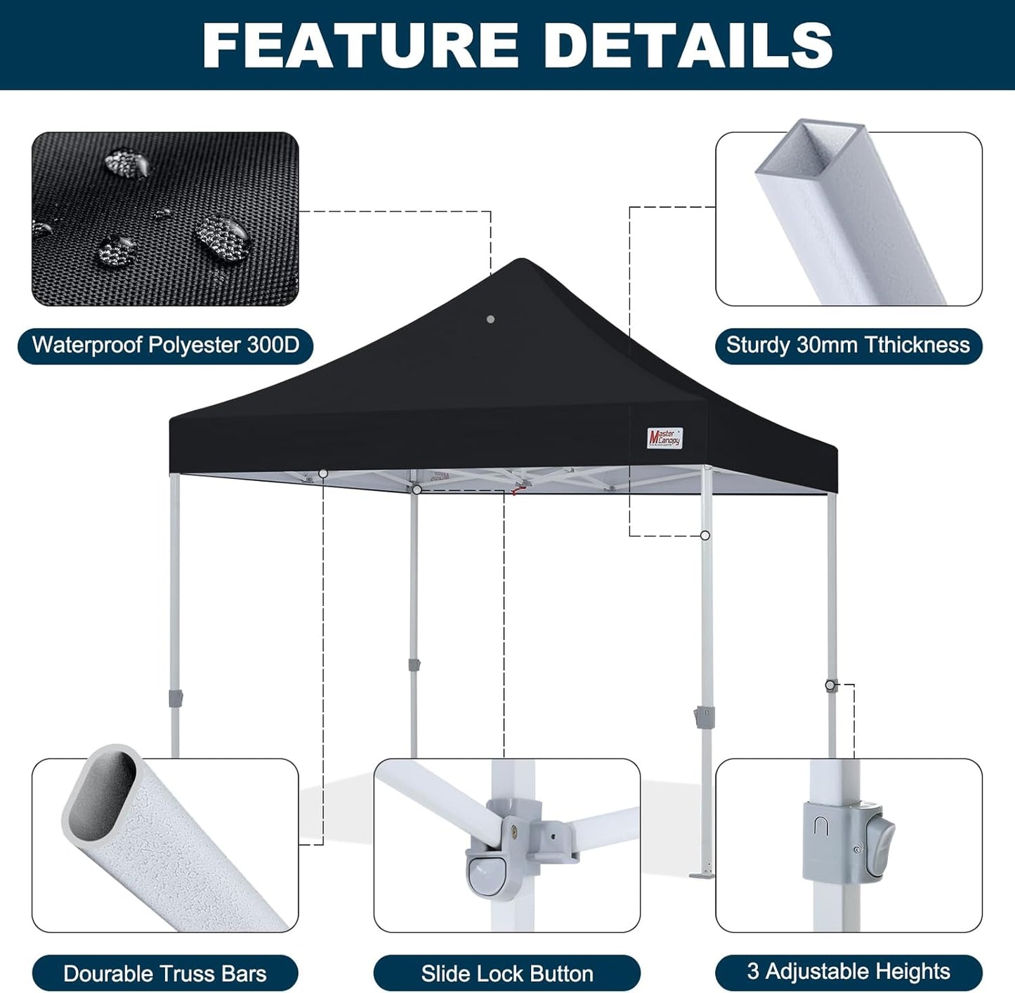 MASTERCANOPY Pop Up Canopy Tent Commercial Grade 10x10 Instant Shelter (Black)