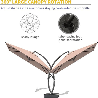 Kingdura 10x10 FT Cantilever Patio Umbrella with Base Included, Large Square Offset Outdoor Pool Umbrella, 360° Rotation & Infinite Tilt, Heavy Duty Aluminum Frame for Deck Backyard, Beige