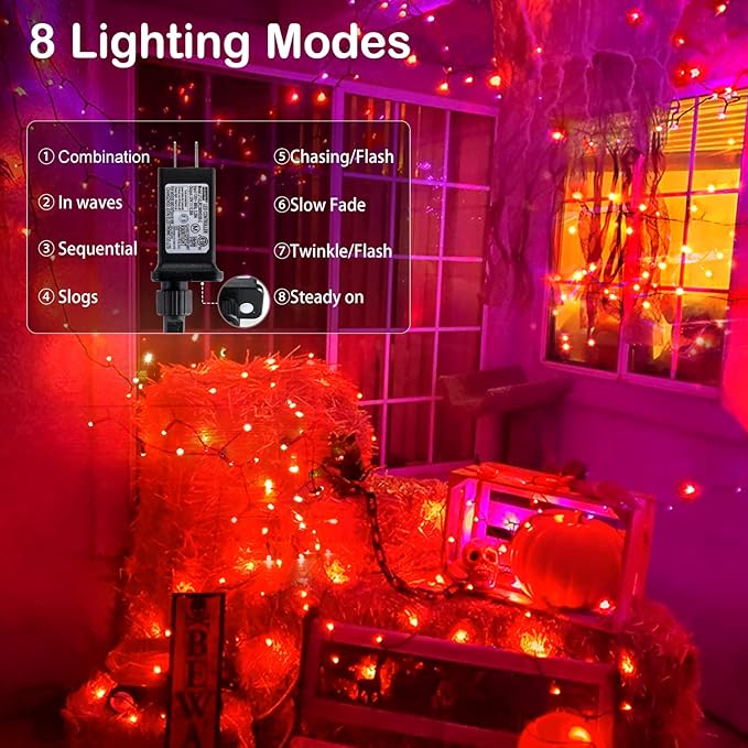 BlcTec Halloween Lights Indoor Outdoor 300 LED 108FT, Orange Halloween String Lights with 8 Modes, UL Certified, Connectable Plug, Waterproof & Timer for Yard Porch Haunted House Holiday Decorations