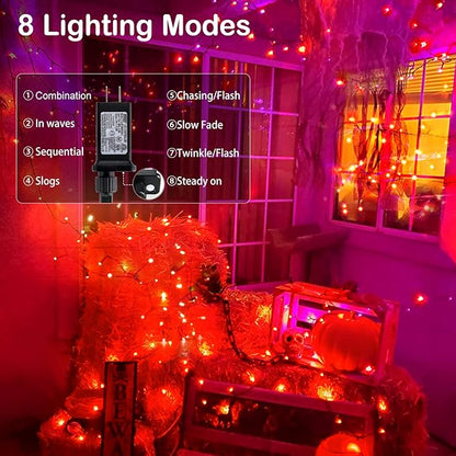 BlcTec Halloween Lights Indoor Outdoor 300 LED 108FT, Orange Halloween String Lights with 8 Modes, UL Certified, Connectable Plug, Waterproof & Timer for Yard Porch Haunted House Holiday Decorations