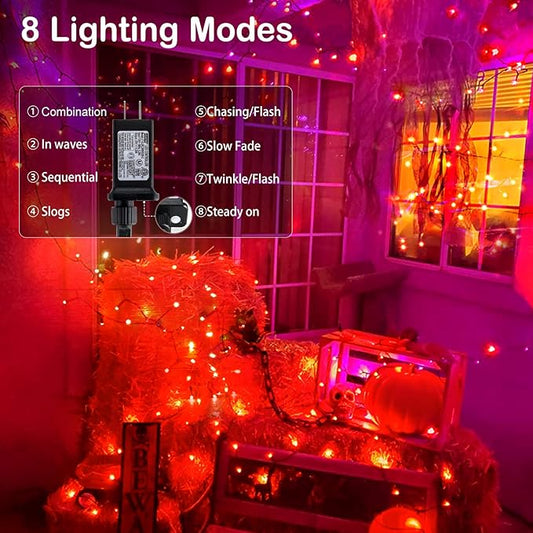 BlcTec Halloween Lights Indoor Outdoor 300 LED 108FT, Orange Halloween String Lights with 8 Modes, UL Certified, Connectable Plug, Waterproof & Timer for Yard Porch Haunted House Holiday Decorations