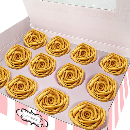 Confect Metallic Edible Rose Topper – Gold Roses for Cake, Cupcake & Doughnut Decoration – Pack of 12 Edible Floral Toppers- Vegan, Gluten-Free, Nut-Free, Soy-Free, Dairy-Free, Palm Oil-Free