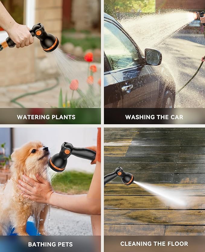 SUNPOW Retractable Garden Hose Reel - 1/2 inch x 50ft Wall Mounted Hose Reel with 3/4 inch Brass Fitting & 10 Function Sprayer Nozzle - Any Length Lock, Auto Rewind System, 180°Swivel Bracket - Grey