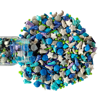 Homankit Edible Space Theme Sprinkles Alien Planet Moon Rocket Stars Sugar Sprinkle Baking Cake Cupcake Ice Cream Donut Decoration 3.53 Ounces