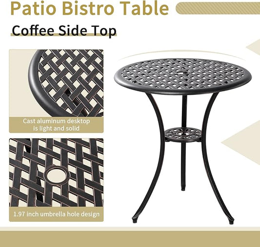 3 Piece Bistro Patio Set Cast Alumiunm Patio Furniture Set,All Weather Bistro Table and Chairs Set of 2 with 1.97" Umbrella Hole,Outdoor Patio Bistro Sets for Garden（Antique Bronze）