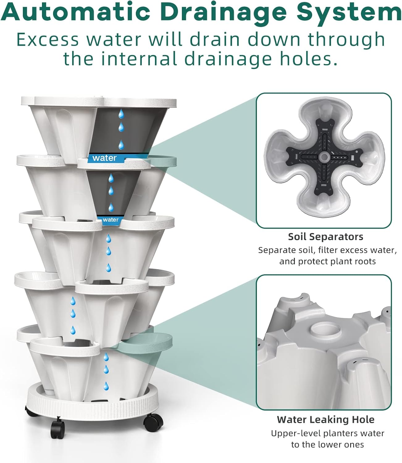 Strawberry Vertical Planter 2 Pack, 6 Tiered Stacking Garden Tower, Stackable Herb Vegetable Planters with Support Pole Indoor Outdoor Black