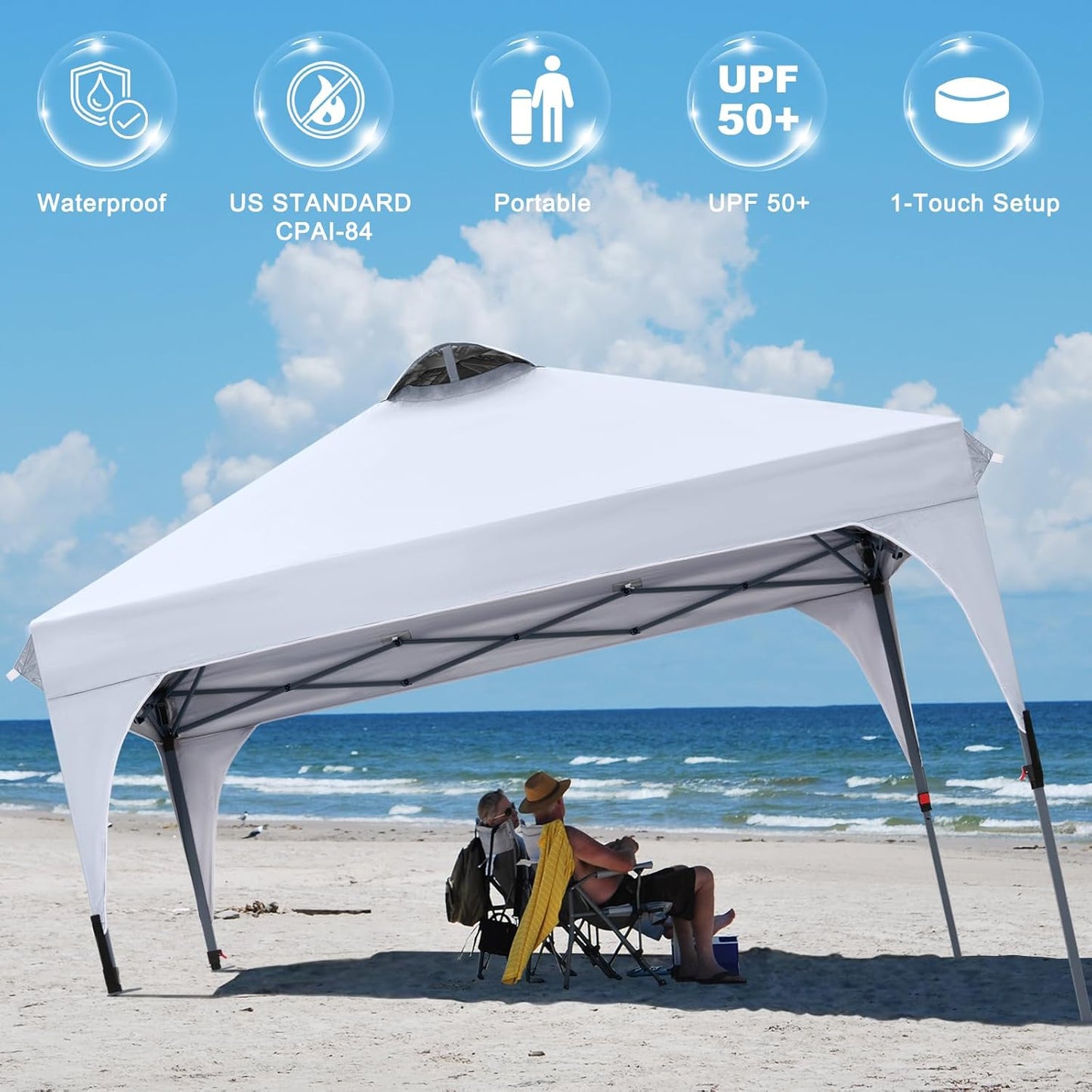 COOSHADE Pop Up Canopy Tent, 8x8 Easy Setup Instant Canopy Sun Shelter Beach Tent, Portable Sports, White