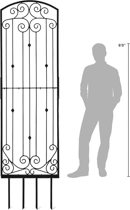 H Potter Garden Black Trellis for Climbing Plants Vertical Wrought Iron Panels Metal Scroll Wall Trellises Large 8 Foot Decorative Screen (Large Black)