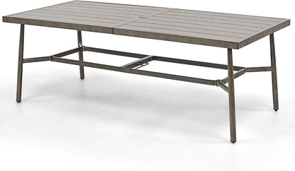 HAPPATIO Patio Table for 8, Large Modern Rectangle Outdoor Dining Table with Umbrella Hole and Adjustable Feet, All Weather Aluminum Patio Table for Garden, Backyard and Poolside, Grey