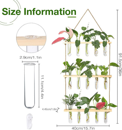 XXXFLOWER Wall Hanging Propagation Station with Wooden Stand 5 Glass Test Tubes 3 Tiered Planters Wall Terrarium for Home Office Plant Hanger Flower Vases Wall Decor Hydroponic Cuttings