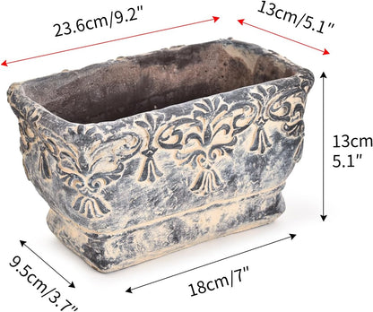 Sungmor 9.2 Inch Cement Plant Pot for Plants, Succulent Planter with Embossed Design, Vintage Concrete Flowerpots with Drainage Hole, Decorative Orchid Houseplant Pot Indoor Outdoor Plant Container