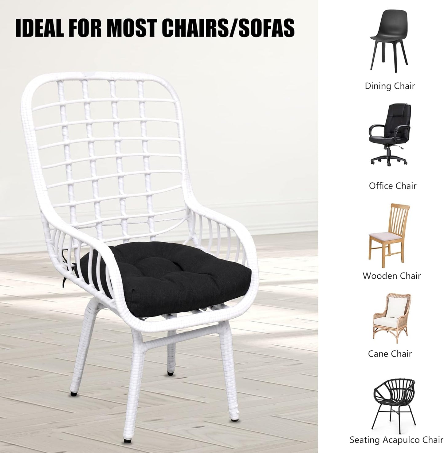 RACE LEAF Patio Chair Cushions 17x17 Inch 4 Pack, Thickened Outdoor Cushions Water Resistant Stain Resistant Non-Slip Ties (Black)