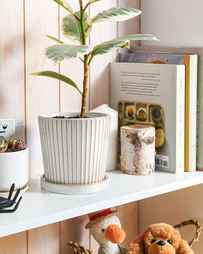 LE TAUCI Ceramic Pots for Plants, 5.4 Inch Plant Pots with Drainage Hole and Saucer, Indoor Plant Pots for Succulent, Snake Plants and Cactus, Flower Pots, Set of 2, Reactive Glaze White