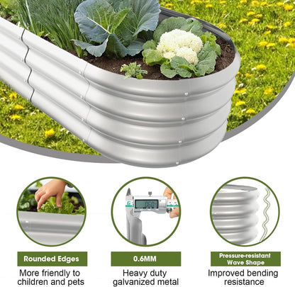 4x2x1ft Oval Galvanized Raised Garden Bed Outdoor 9-in-1 Large Metal Modular Planter Box Raised Beds for Gardening,Vegetables,Fruits,Flowers & Herbs (Silver)