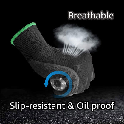 Evridwear Crinkle Latex Rubber Hand Coated Safety Work Gloves for Men Women General Multi Use Construction Warehouse Gardening Assembly Landscaping (XL-Size) 12 Pairs Pack