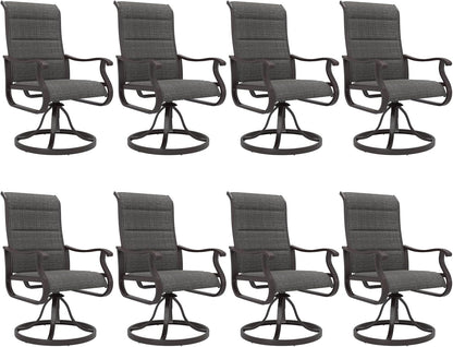 Amopatio Padded Patio Swivel Chairs Set of 8, Outdoor Dining Chairs with Ultra Soft Textilene High Back Seat & Metal Rocker Frame, for Backyard Deck Lawn Garden, Dark Grey