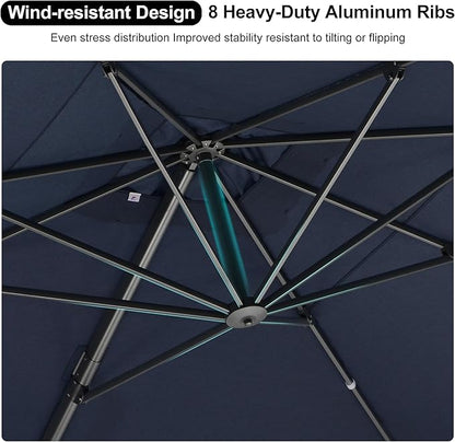 PURPLE LEAF 10' X 6.5' Left-right Tilting Outdoor Patio Umbrella Swivel Offset Cantilever Heavy Duty Rectangle Aluminum Umbrella with UV Resistant for Deck Pool Patio Backyard, Ocean Slate