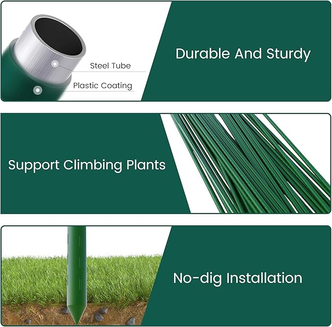 36 Inch 3 Ft Plant Support Garden Stakes 50 PCS, Sturdy Steel Plastic Coated Sticks for Outdoor Growing Climbing, Tomato, Trees, Cucumber, Beans