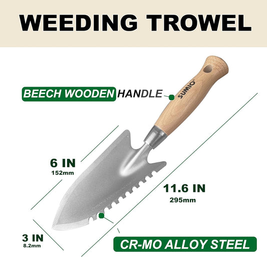 SUMIO 11.6" Weeding Trowel with Serrated Edge, Alloy Steel Digging Trowel Garden Shovel for Digging, Planting, and Loosening Soil