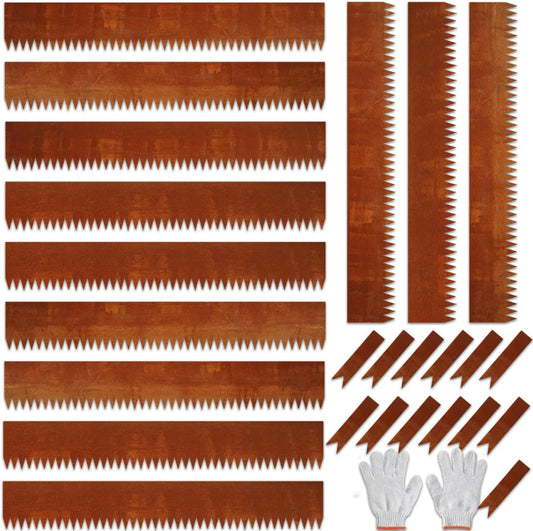 Corten Steel Landscape Edging, 40" L x 6" H, 15 GA Thickness, 12 Pack + 13 Stakes, Enhance Garden, Yard, Park, Lawn, Plants & Vegetables w/Long-Lasting Rust-Finish Cor-Ten Edging