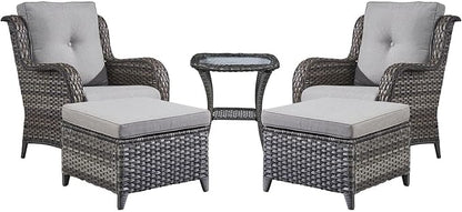 Rilyson Wicker Patio Furniture Set - 5 Piece Rattan Outdoor Sectional Conversation Sets with 2 Chairs,2 Ottomans and 1 Side Table for Porch Deck Garden(Mixed Grey/Grey)
