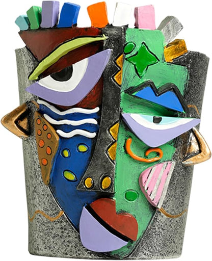 Picasso Face Planter Pots Abstract Art Colorful Flower Vase with Drainage Hole Unique Head Flower Pots for Home Balcony Decoration (Small)