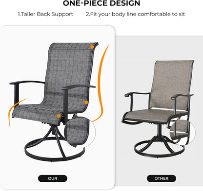 Grand patio Outdoor Swivel Dining Chairs 4-Piece Patio Dining Chairs Set Mesh Sling Patio High Back Swivel Rockers, Black & Grey Plaid