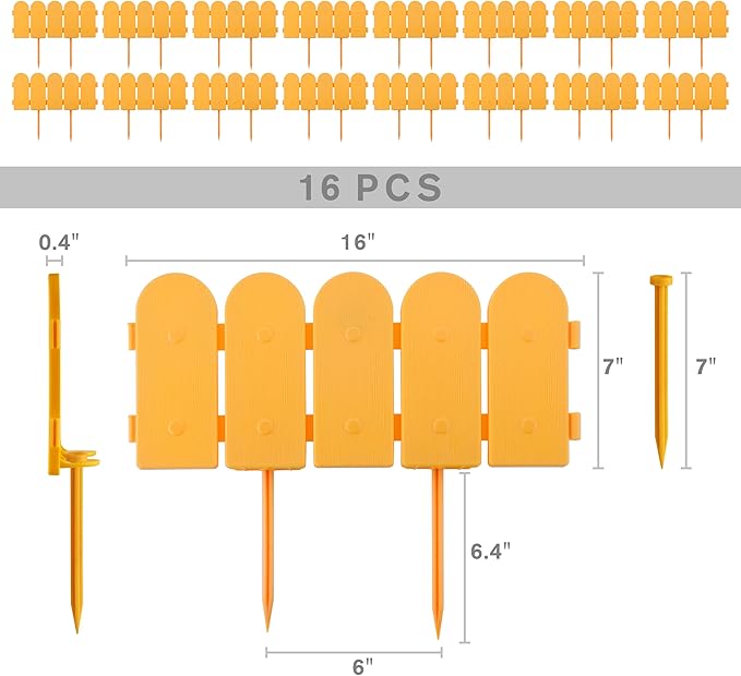 Evelyne Garden Border Edging: Wooden Fence Design - 16pcs Timber Yard Landscaping Fence Liner Lawn Edge Barrier - 20ft Kit of Decorative Lawn Landscape Panels Elements-Landscaping Edging-GMT-10374-C16